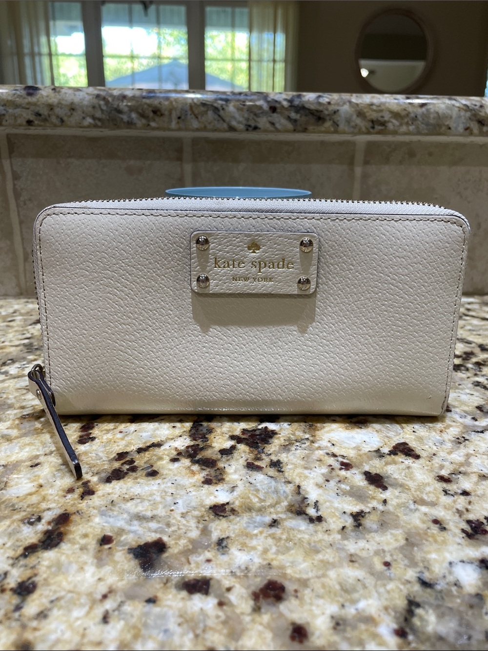 kate spade cream leather wallet with pink interior